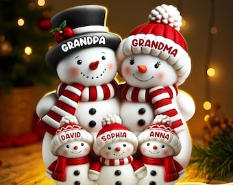 3D Effect Cute Snowman - Personalized Light Box - Christmas Decor For Family, Grandma, Grandpa
