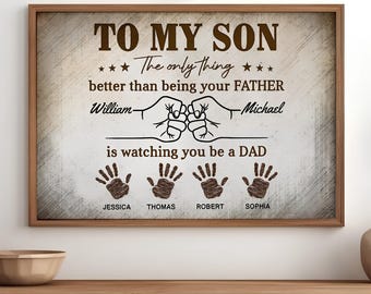 Retro vintage van vader op zoon, gepersonaliseerde poster, vaderdagcadeau voor zoon, aangepaste familieposter