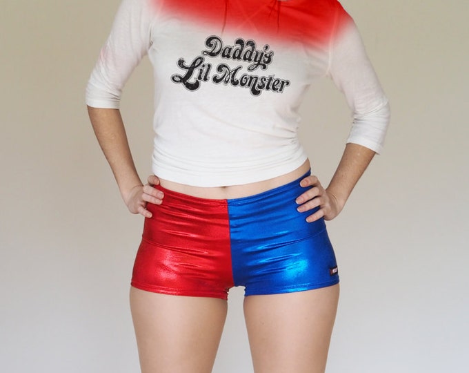 Shiny Red and Blue Harley Quinn Shorts Etsy