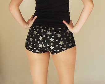 Shiny Black Star Print Roller Derby Shorts