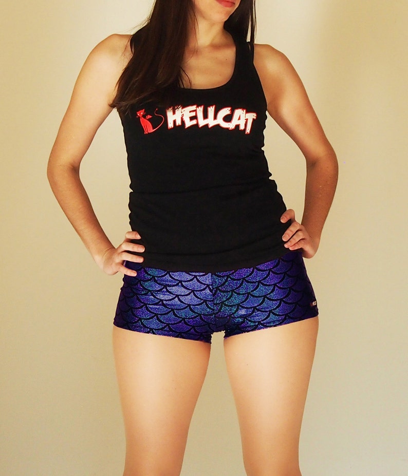 Shiny Royal Blue Mermaid Fish Scale Roller Derby Shorts image 3