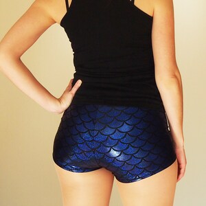 Shiny Royal Blue Mermaid Fish Scale Roller Derby Shorts image 2