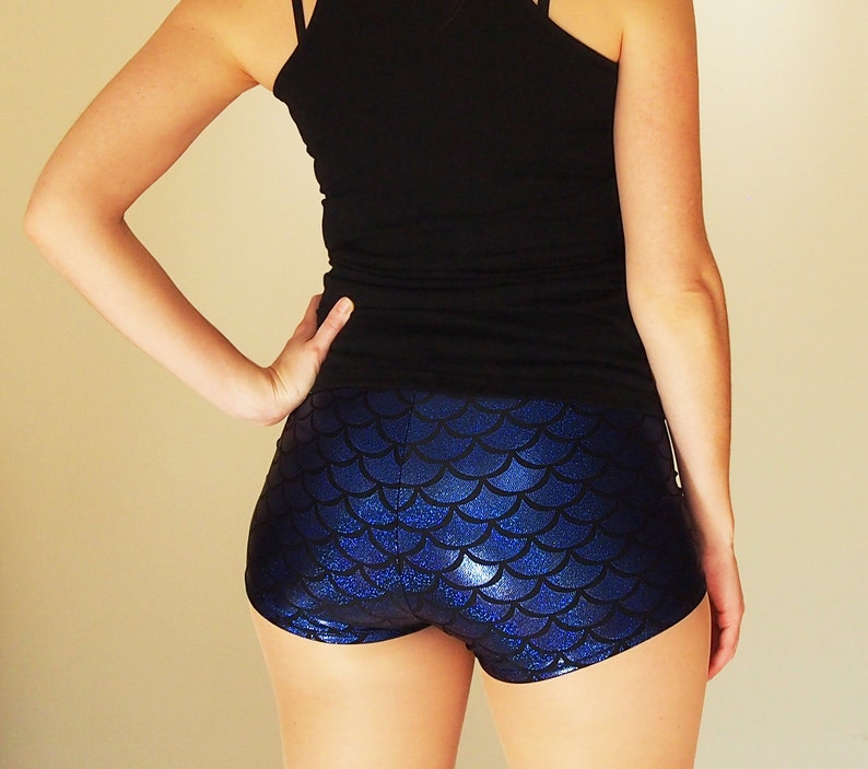 Shiny Royal Blue Mermaid Fish Scale Roller Derby Shorts image 2