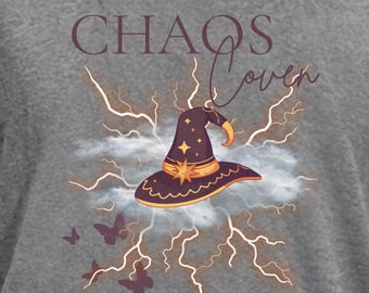 Witchy Chaos Coven Coffee T Shirt with Magical Hat Design