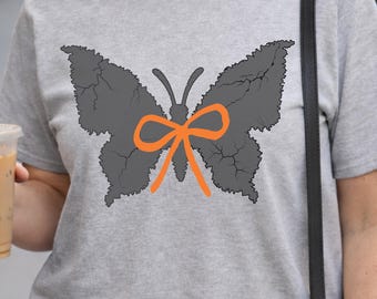 Cracked Butterfly Shirt with Orange Bow, Edgy Coquette Grunge Tee