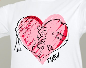 Stitched Up Healing Heart T-Shirt, Fixed Line Art Tee in Sizes XS-3XL, Multiple Colors