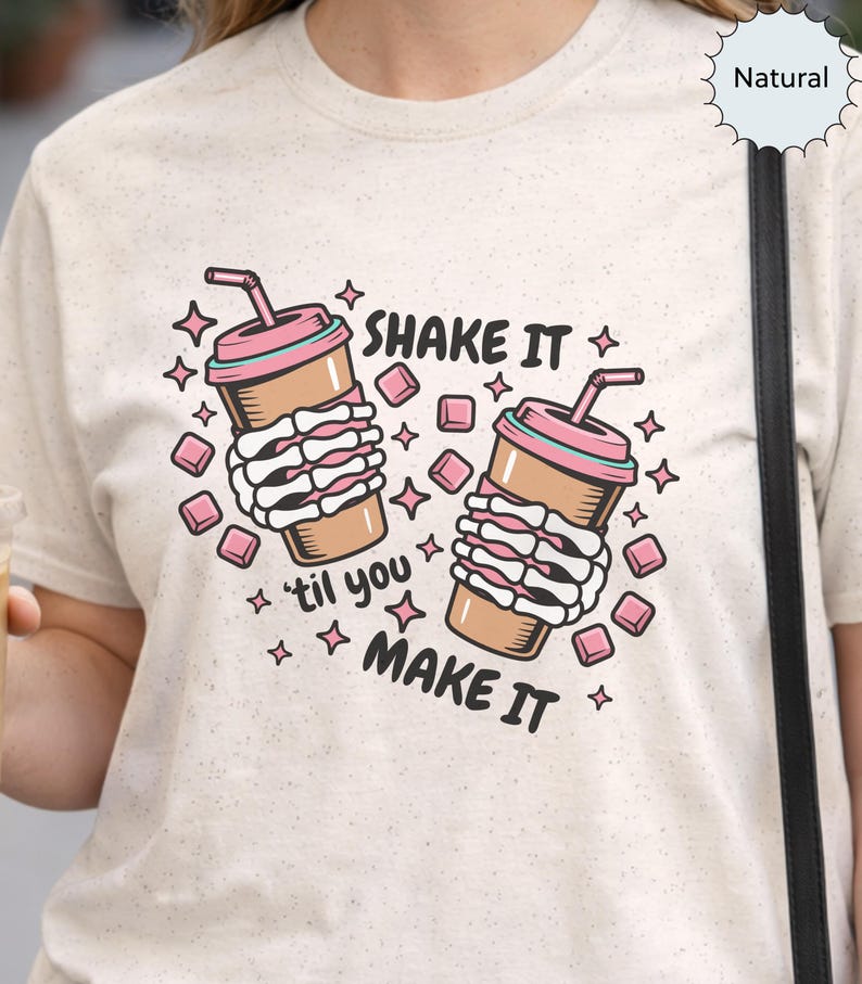 Iced Coffee Skeleton Graphic Tee, Motivational Humor T-Shirt image 1