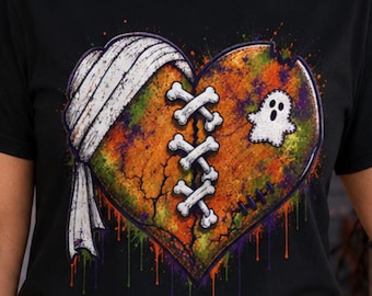 Halloween Zombie Heart T-Shirt, Ghost and Bones Graphic Tee