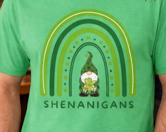 Shenanigans Gnome Shirt, St Patricks Day Rainbow Shamrock Tee