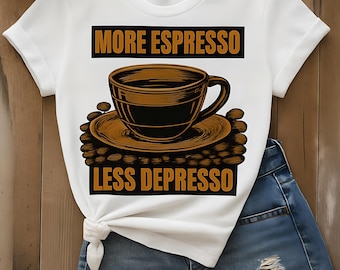 More Espresso Less Depresso Coffee Bean PNG Digital Download, Coffee Cup Clipart for Mugs & Shirts, Halloween 2025 Sublimation Design