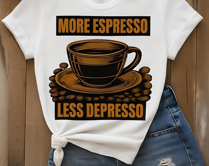 More Espresso Less Depresso Coffee Bean PNG Digital Download, Coffee Cup Clipart for Mugs & Shirts, Halloween 2025 Sublimation Design