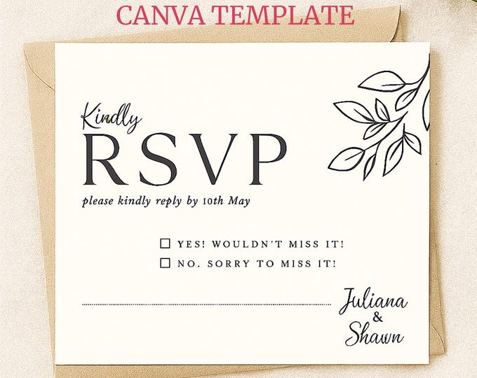 Wedding RSVP Save The Date Printable | Minimalist Evite with RSVP Card Template | Editable & Instant Download for Wedding Invitations
