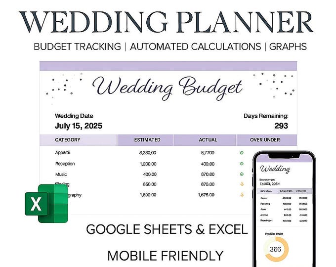 Wedding Expenses Spreadsheet Excel & Google Sheets Budget Template | Editable Wedding Budget Planner for Bride and Honeymoon Budget Tracking