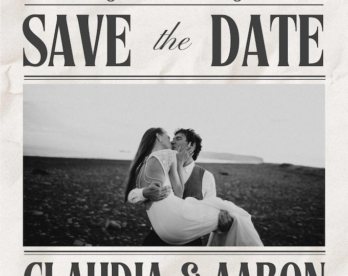 Newspaper Style Save the Date Template | Editable Invite Canva Wedding Announcement | Vintage Wedding Invite | Instant Download