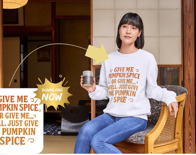 Pumpkin Spice Latte Digital Download, Coffee Accessories, Halloween 2025, Fall Quote PNG, Autumn Sublimation Design for Mugs & Shirts