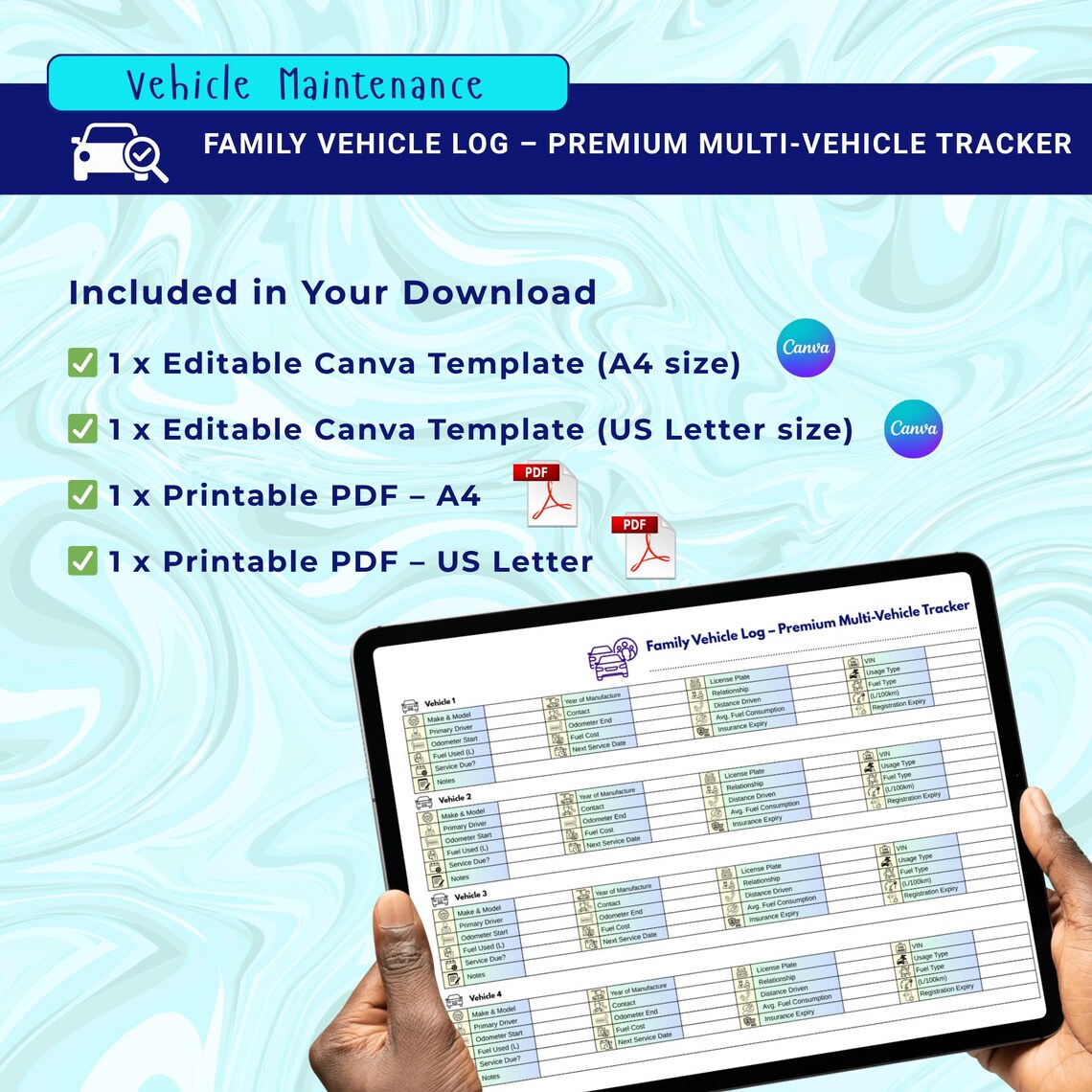 Up Rotation Car Log Family Vehicle Log: Multi-car Maintenance Tracker (printable PDF ...