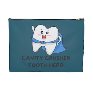 Cavity Crusher Tooth Hero Dental Pouch | Dentist Office Gift | Orthodontist Retainer Bag | Dental Assistant Zipper Case