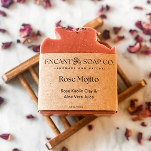 Rose Mint Aloe Soap | Natural Handcrafted Soap Bar | Vegan Cold Process Soap | Palm Oil Free Soap | Mojito Soap Bar | Rose Clay |