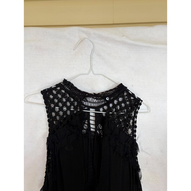 Free People FP One Svart Virkad Spets Miniklänning Ärmlös Boho XS Whimsygoth bild 10