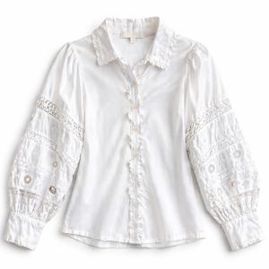 Blusa de manga abullonada con volantes y ojales de algodón blanco Love The Label, talla S, estilo campesino.