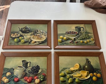 Vintage Henk Bos-lithografieën, fruitstilleven uit de jaren 1950, set van 4 MCM-kunst