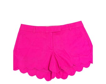 J.Crew Womens Hot Pink Scalloped Hem 4 Inch Linen Cotton Shorts Size 12 NEW