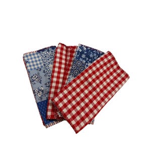 Handgemaakte omkeerbare placemats set 4 rode gingham blauwe Americana patchwork 12 x 17