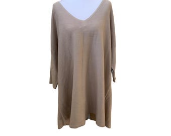 Eileen Fisher Tan Organic Cotton V-Neck Oversized Tunic XL lagenlook minimalist