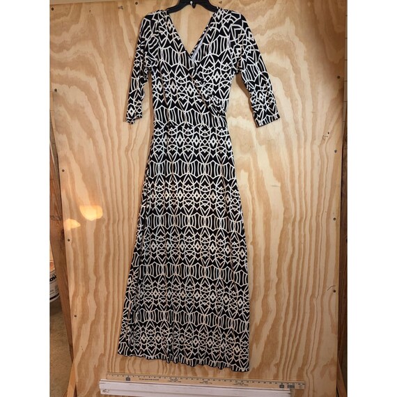 Buy Zen Knits Black White Geometric Print Maxi Dress Sm 3/4 Sleeve Minimalist Online in India