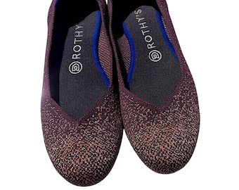 Rothys Eggplant Sparkle Metallic Knit round toe The Flat Womens 8 Retired Rare