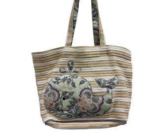 Vera Bradley Blue Stripe Woven Straw Beach Bag Whale Paisley coastal summer bag