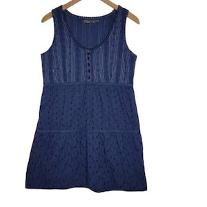 old navy blue eyelet dress Old Navy Vintage Dress Womens Size 8 Collector Y2K Linen Blue Eyelet