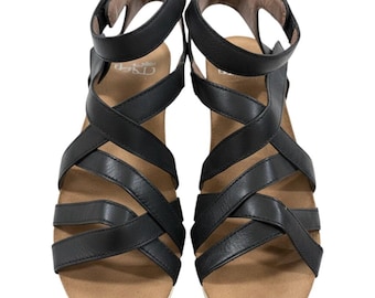 Dansko Black Leather Strappy Veruca  Gladiator Wedge Sandals Size 38  7.5/8
