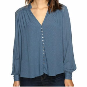 Free People Canyon Rose V-Neck Peasant Blouse Blue Small Flowy Soft girl image 1