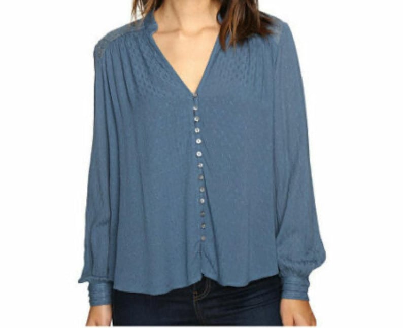 Free People Canyon Rose V-Neck Peasant Blouse Blue Small Flowy Soft girl image 1