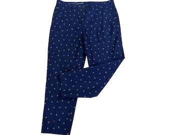 Talbots Relaxed Chino Navy Blue Anchor Embroidered Pants Womens 12P Coastal Boat
