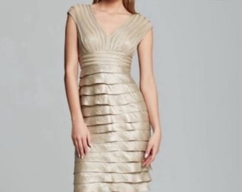 Vestido tubo con pliegues y persianas metálicas de Adrianna Papell, talla 6, para boda, fiesta de graduación