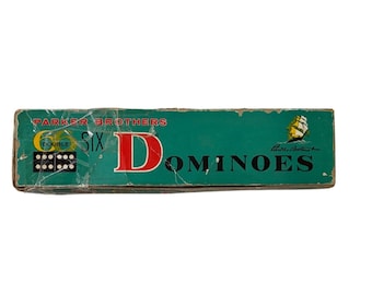 Vintage Parker Brothers Double Six Dominoes Black White Pips Green Box Set