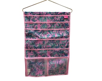 Lilly Pulitzer Pink Safari Hanging Jewelry Organizer | Closet or Travel Storage playful pink safari print classic Lilly style.