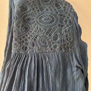 Free People Canyon Rose V-Neck Peasant Blouse Blue Small Flowy Soft girl image 8