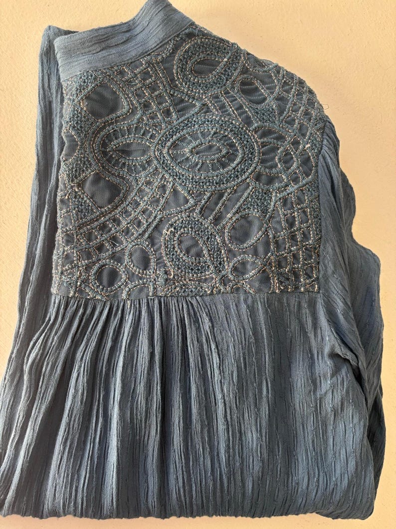 Free People Canyon Rose V-Neck Peasant Blouse Blue Small Flowy Soft girl image 8