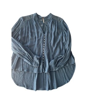 Free People Canyon Rose V-Neck Peasant Blouse Blue Small Flowy Soft girl image 5