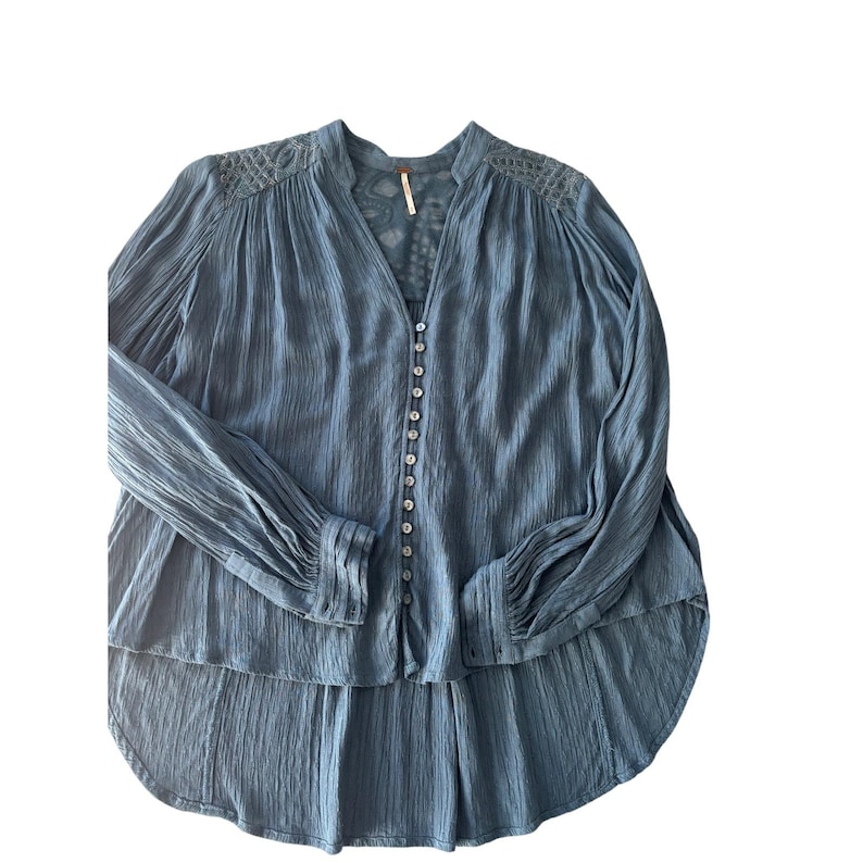 Free People Canyon Rose V-Neck Peasant Blouse Blue Small Flowy Soft girl image 5