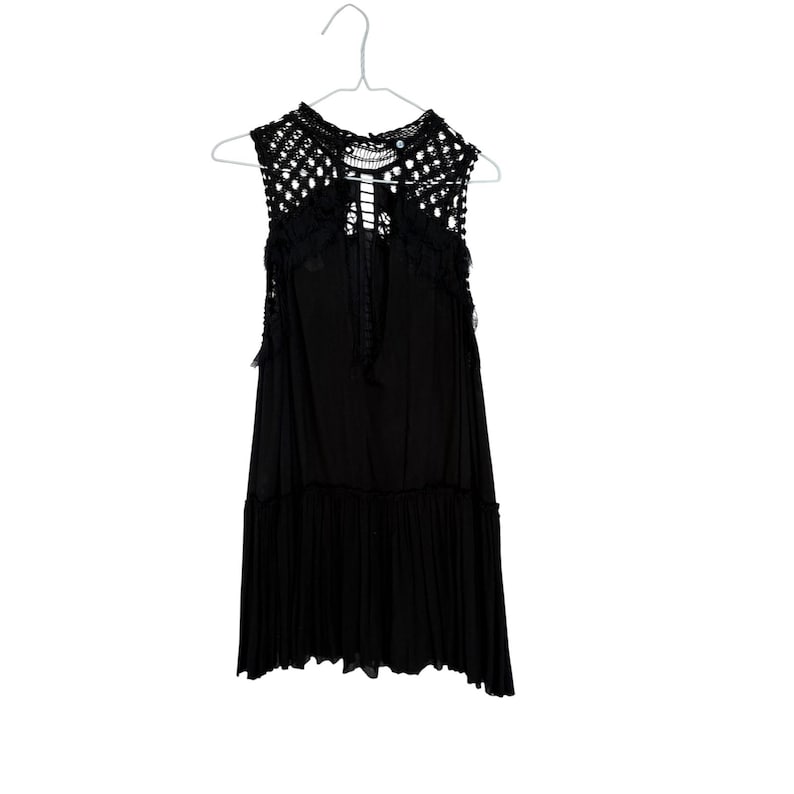 Free People FP One Svart Virkad Spets Miniklänning Ärmlös Boho XS Whimsygoth bild 1