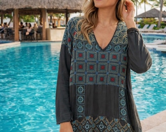 Túnica de manga larga bordada Johnny Was – Talla SX (pequeña/extra pequeña)