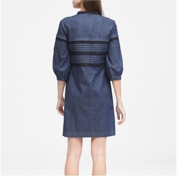 banana republic denim shift dress Premium Lace Trim Blue Indigo Modest Workwear Womens denim Size:32x32 Madeline Pearl white 200+ Best Blue Captions Measurements (from size S)