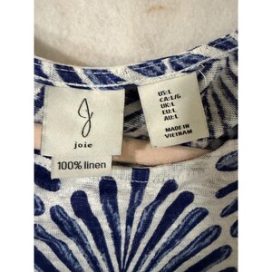 Joie Womens Large Navy Blue White Palm Leaf Print 100% Linen Side Button Top image 4