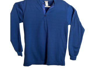 LL Bean Vintage Großes hohes Blaues Herren Henley Sweatshirt Fleece USA cabincore
