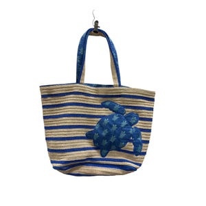 Vera Bradley Navy and White Striped Backpack with Turtle Design Vera Bradley Ocean Sea Turtle Dream Backpack Discontinued  main image 3