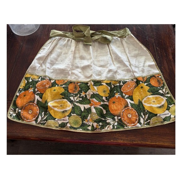 Vintage Citrus Fruit Botanical Print Linen Half Apron Orange Lemon Grapefruit